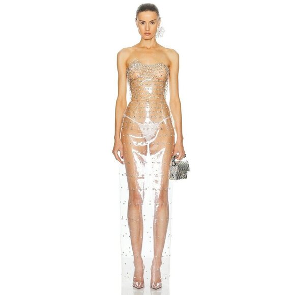 Blumarine Studded Crystal PVC Dress in Transparent 36 Womens Maxi Midi Gown - Picture 5 of 13